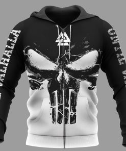 Viking Zip Hoodie Skull Valknut Until Valhalla Black