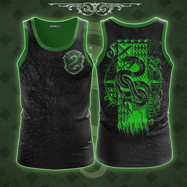 Harry Potter Hogwarts House Gryffindor Slytherin Ravenclaw Hufflepuff Unisex 3D Tank Top Slytherin S