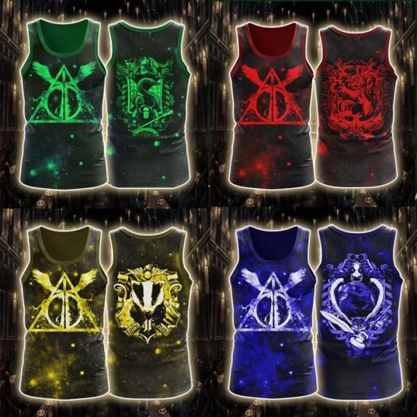 Harry Potter Hogwarts House Gryffindor Slytherin Ravenclaw Hufflepuff Unisex 3D Tank Top