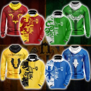 Harry Potter Hogwarts House Gryffindor Slytherin Ravenclaw Hufflepuff T-shirt Zip Hoodie Pullover Hoodie   