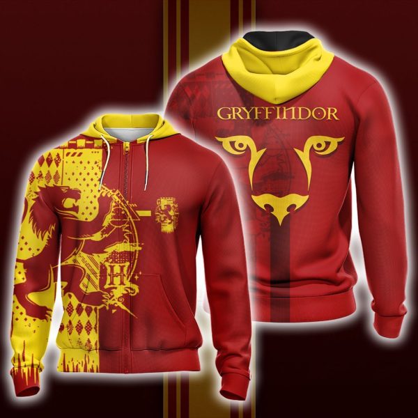 Harry Potter Hogwarts House Gryffindor Slytherin Ravenclaw Hufflepuff T-shirt Zip Hoodie Pullover Hoodie Gryffindor Zip Hoodie S