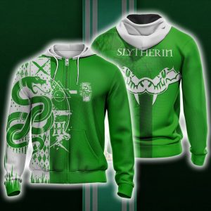 Harry Potter Hogwarts House Gryffindor Slytherin Ravenclaw Hufflepuff T-shirt Zip Hoodie Pullover Hoodie Slytherin Zip Hoodie S