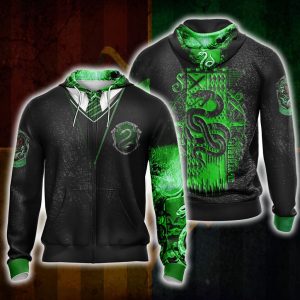 Harry Potter Hogwarts House Gryffindor Slytherin Ravenclaw Hufflepuff T-shirt Zip Hoodie Pullover Hoodie Slytherin Zip Hoodie S