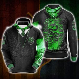 Harry Potter Hogwarts House Gryffindor Slytherin Ravenclaw Hufflepuff T-shirt Zip Hoodie Pullover Hoodie Slytherin Hoodie S