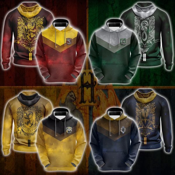 Harry Potter Hogwarts House Gryffindor Slytherin Ravenclaw Hufflepuff T-shirt Zip Hoodie Pullover Hoodie