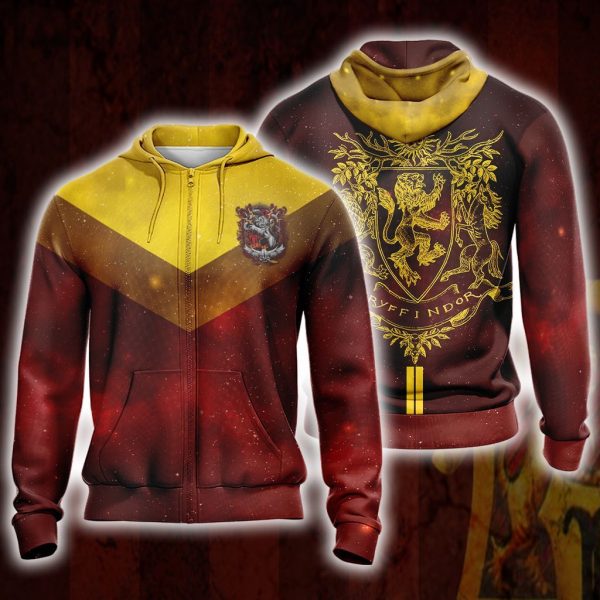 Harry Potter Hogwarts House Gryffindor Slytherin Ravenclaw Hufflepuff T-shirt Zip Hoodie Pullover Hoodie Gryffindor Zip Hoodie S