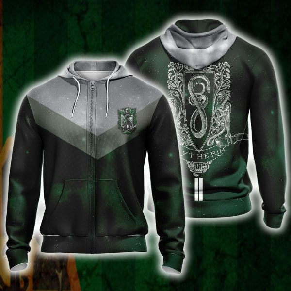 Harry Potter Hogwarts House Gryffindor Slytherin Ravenclaw Hufflepuff T-shirt Zip Hoodie Pullover Hoodie Slytherin Zip Hoodie S