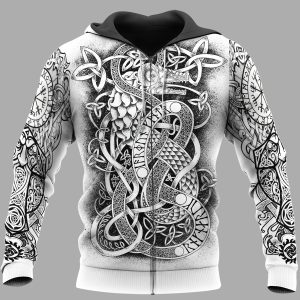 Viking Hoodie A Drawing Of Jormungandr with a celtic Style