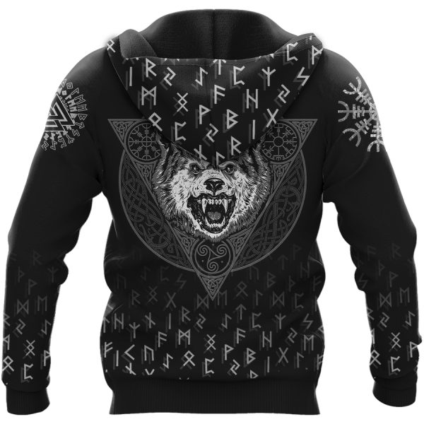 Viking Hoodie Wolf With Old Norse Symbols