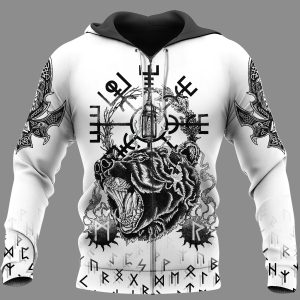 Viking Hoodie Bear With Odin And Raven On The Back