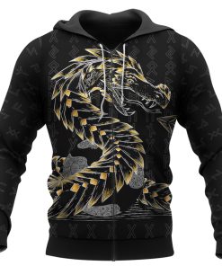 Viking Hoodie Jormungandr With Rune And Odin Art