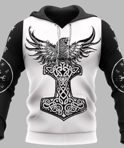 Viking Hoodie Raven Hammer Yggdrasil Tree Of Life