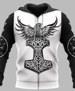 Viking Hoodie Raven Hammer Yggdrasil Tree Of Life