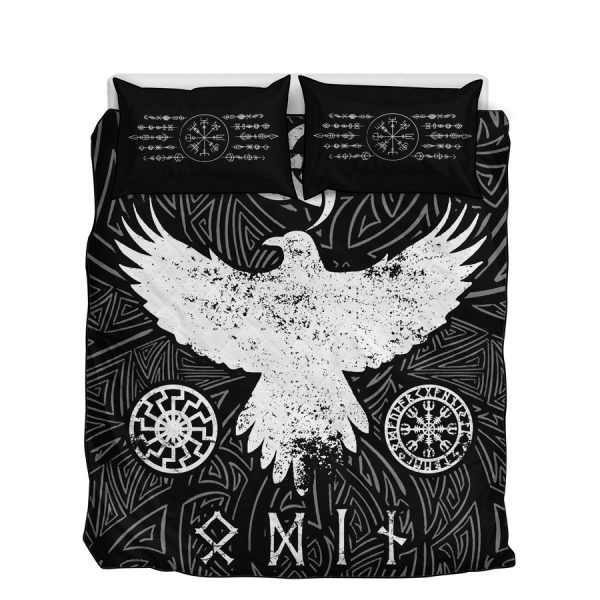 Viking Quilt Set Raven Of Odin And Norse Symbols