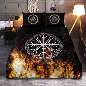 Viking Quilt Bedding Set Helm of Awe Symbol of Protection and Power