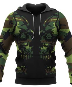 Viking Hoodie Skull Camo Valknut And Triple Horn Of Odin