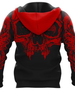 Viking Hoodie Red Skull Triple Horn of Odin