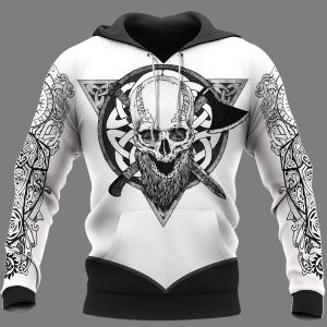 Viking Hoodie Skull Warrior Axe And Norse Symbol