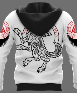 Viking Hoodie Warrior And Fenrir Black Red Simple Art