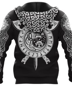 Viking Hoodie Fenrir Wolf Rune Axe And Sword