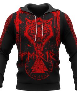 Viking Hoodie Fenrir Wolf Red Design Strength and Assertiveness