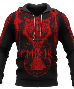 Viking Hoodie Fenrir Wolf Red Design Strength and Assertiveness