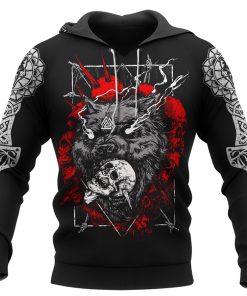 Viking Hoodie Fenrir Wolf With Skull And Odin Art