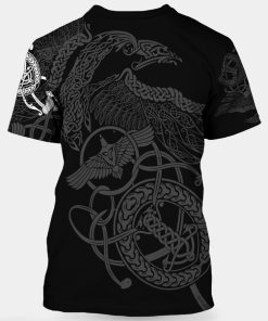 Viking T-shirt Raven With Hammer Line Art