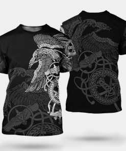 Viking T-shirt Raven With Hammer Line Art