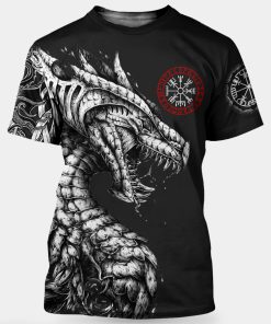 Viking T-shirt Jormungandr And Vegvisir Norse Mythology