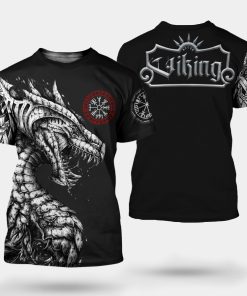 Viking T-shirt Jormungandr And Vegvisir Norse Mythology