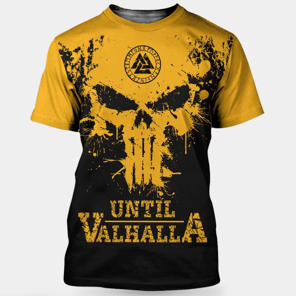 Viking T-shirt Valknut Skull Until Valhalla Fenrir