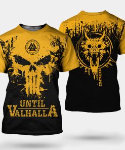 Viking T-shirt Valknut Skull Until Valhalla Fenrir