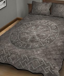 Viking Quilt Bedding Set Vegvisir Symbol On A Stone-Textured