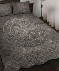 Viking Quilt Bedding Set Vegvisir Symbol On A Stone-Textured