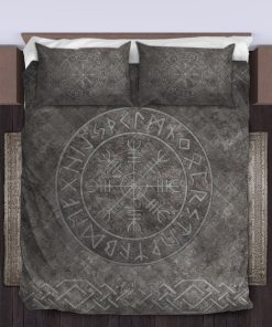 Viking Quilt Bedding Set Vegvisir Symbol On A Stone-Textured