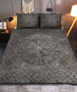 Viking Quilt Bedding Set Vegvisir Symbol On A Stone-Textured