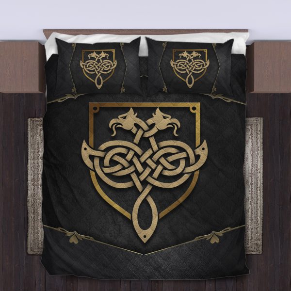 Viking Quilt Bedding Set Double Eagle Gold Celtic