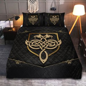 Viking Quilt Bedding Set Double Eagle Gold Celtic
