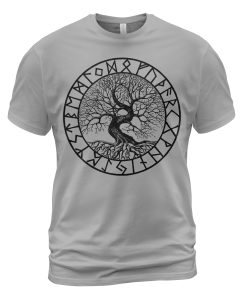 Viking T-shirt Tree Of Life Yggdrasil Rune Heather Grey