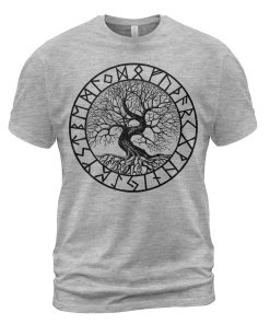 Viking T-shirt Tree Of Life Yggdrasil Rune Heather Grey