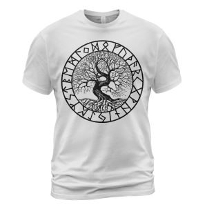 Viking T-shirt Tree Of Life Yggdrasil Rune White