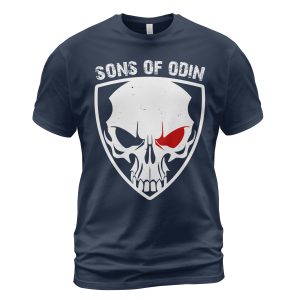 Viking T-shirt Sons Of Odin Skull Shield Navy