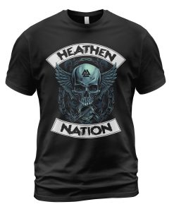 Viking T-shirt Skull Wings Heathen Nation Black