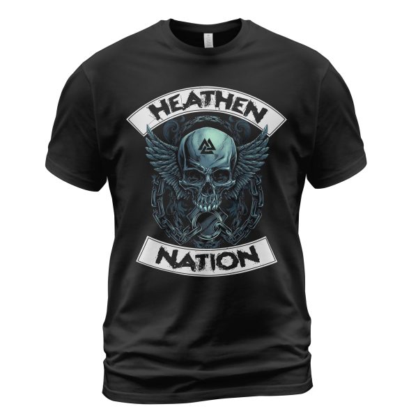Viking T-shirt Skull Wings Heathen Nation Black
