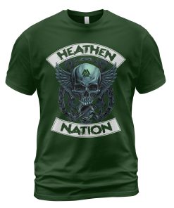 Viking T-shirt Skull Wings Heathen Nation Forest Green