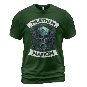 Viking T-shirt Skull Wings Heathen Nation Forest Green
