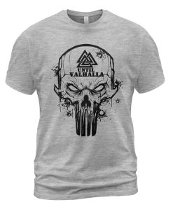 Viking T-shirt Until Valhalla Valknut Skull Heather Grey