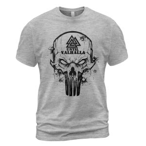 Viking T-shirt Until Valhalla Valknut Skull Heather Grey