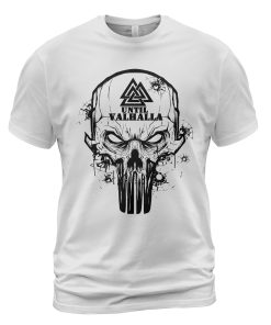 Viking T-shirt Until Valhalla Valknut Skull White